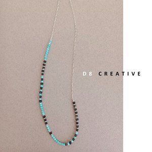 New men's turquoise with gold obsidian and solid sterling silver necklace